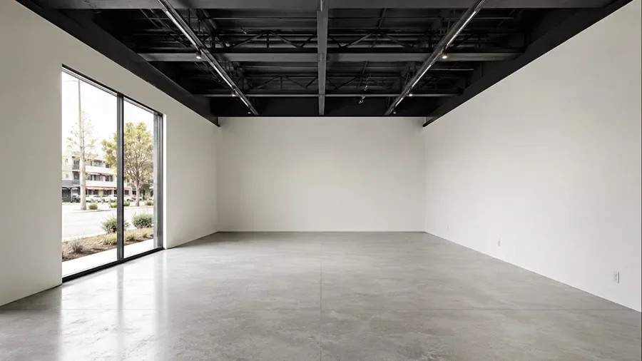 Local comercial amplio con piso de madera e iluminación de riel, listo para amueblar